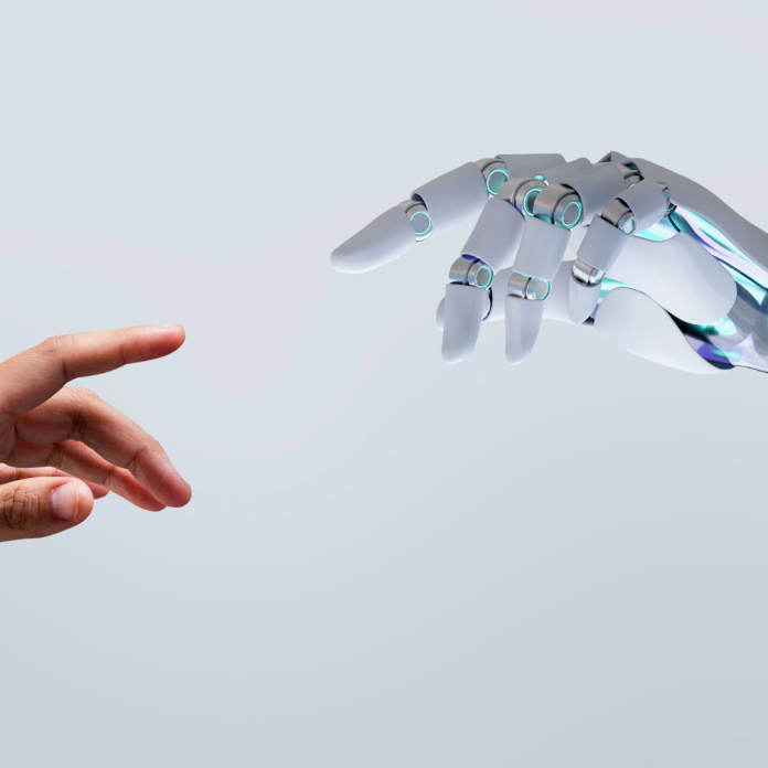 A futuristic illustration of artificial intelligence agents collaborating with humans in a digital workspace, symbolizing the evolution of agentic AI and its impact across industries.