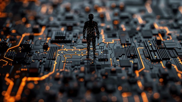 Illustration depicting AI chips and cloud servers in a competitive, technology-driven environment.